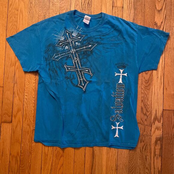 gildan y2k salvation blue short sleeve t shirt size xl - Picture 1 of 7
